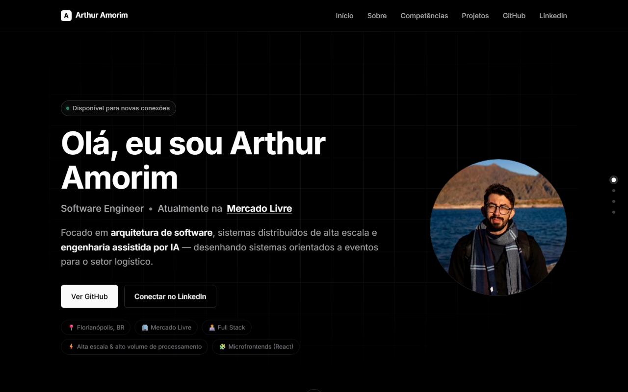 Tela inicial deste site, arthuramorim.com